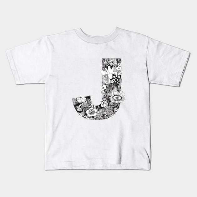 Floral Letter J Kids T-Shirt by HayleyLaurenDesign